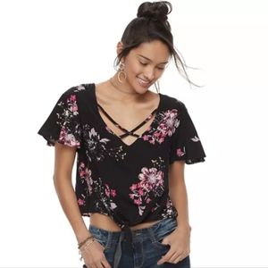 Mudd Floral Tie Front Top